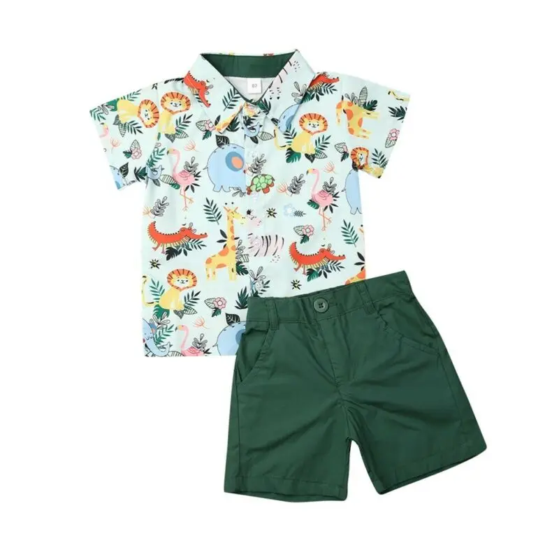 

PUDCOCO Toddler Newborn Kids Baby Boys Summer Clothes Print Short Sleeve T-shirt Tops+Short Pants Outfits Sets 1-5Y