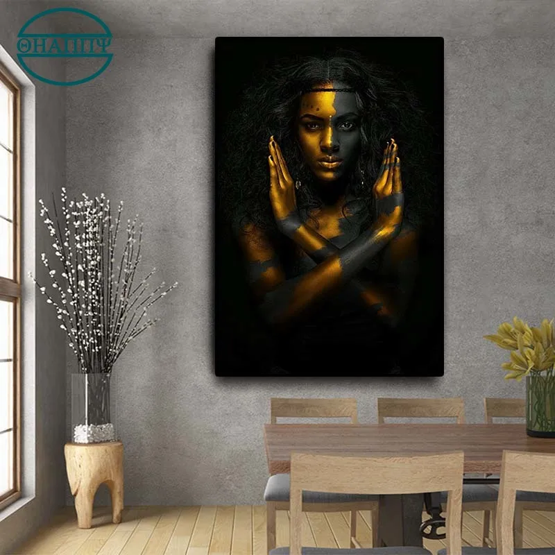 

Black Gold African Nude Woman Wall Art Canvas Painting Nordic Poster For Living Room Wall Pictures Art Prints Unframed