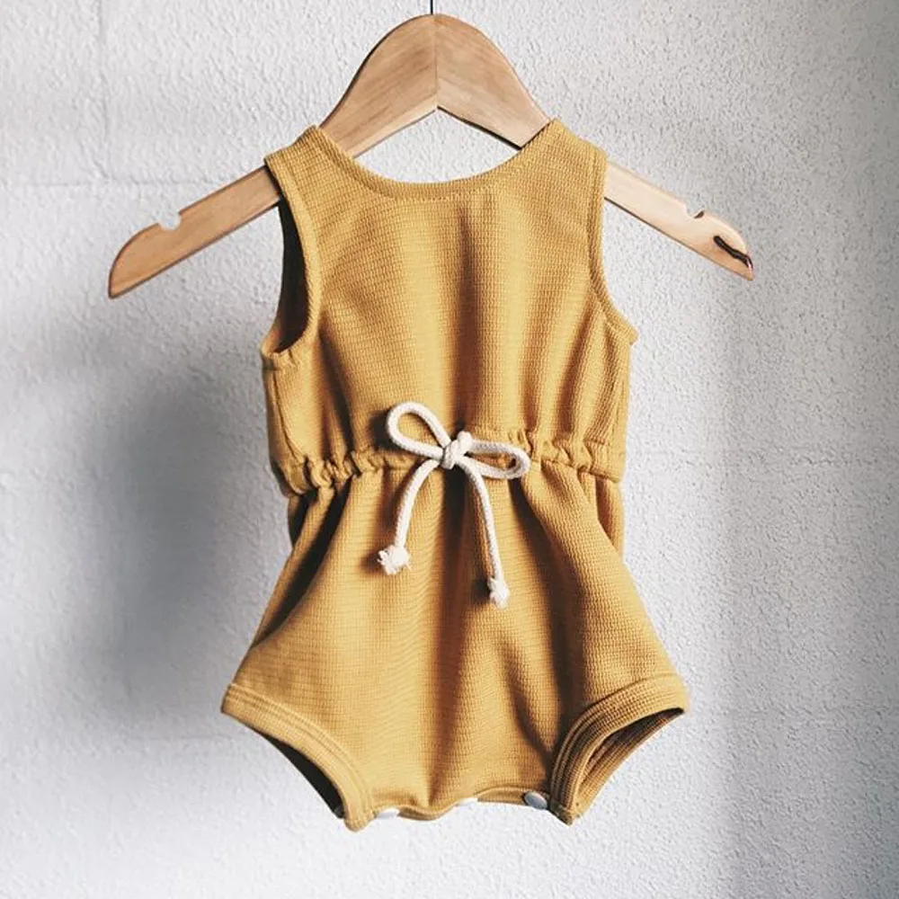 

0-24M Infant Newborn Baby Boy Girl Clothes Solid Color Sleeveless Cotton Romper Jumpsuit One-Piece Outfit Sunsuit Clothes