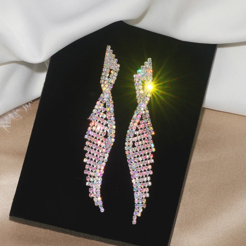 2020 Luxury Bling Colorful Crystal Rhinestone Long Tassel Earrings For Women Bridal Big Drop Dangle Wedding Jewelry | Украшения и