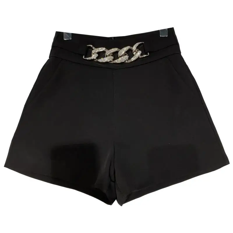 

2021 Spring Summer New Metal Chain High Waist Fashion Short Pants Shorts Personality Ladies Wide Leg Shorts