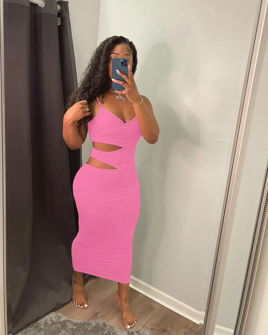 

Summer Sexy Sleeveless Tight Dress Women Fashion V-neck Hollow Nightclub Style Cotton Ltight Dress Women
