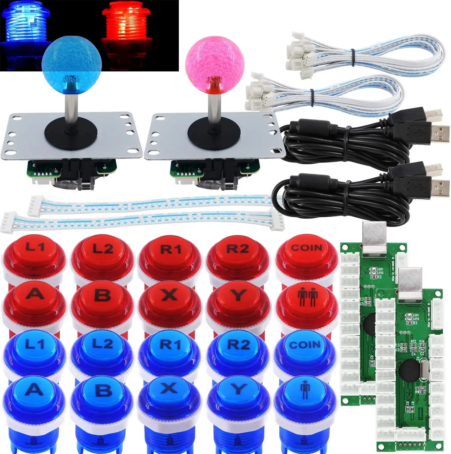 Аркадный джойстик 2 игрока DIY Kit LED кнопки микропереключатель 8 способ USB кодер