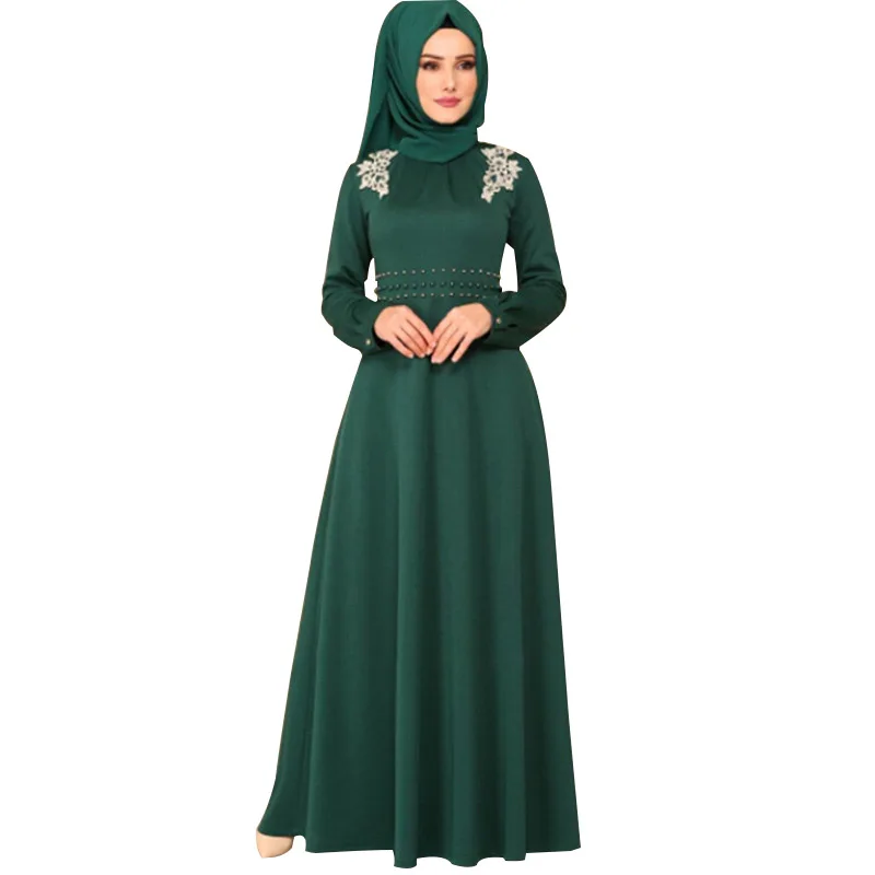 Длинное платье Abaya в этническом стиле с высокой талией кружевное длинным рукавом