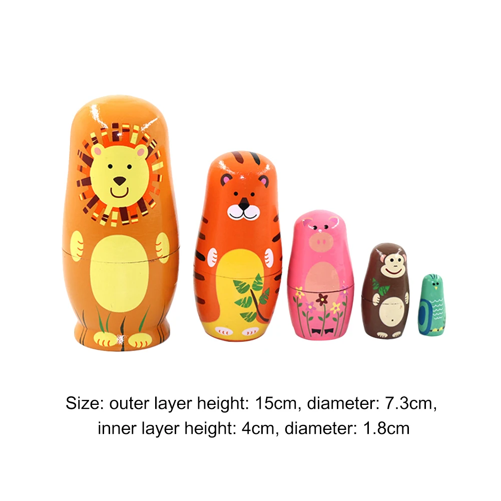 

5pcs Cartoon Tiger Wooden Russian Matryoshka Dolls Nesting Kids Toy Handmade Art Crafts Painted Nesting Dolls for Children