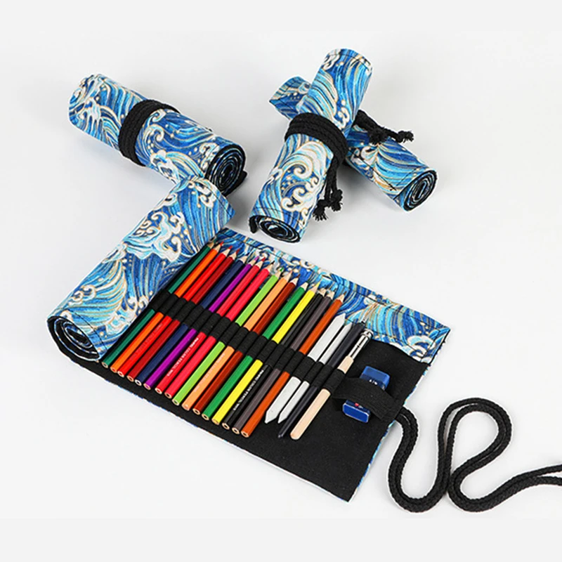 

Canvas 72 Holes Pencil Case School Supplies Art Pen Bag Pouch Student Pen Wrap Roll Makeup Cosmetic Brush Pen Storage Stationery