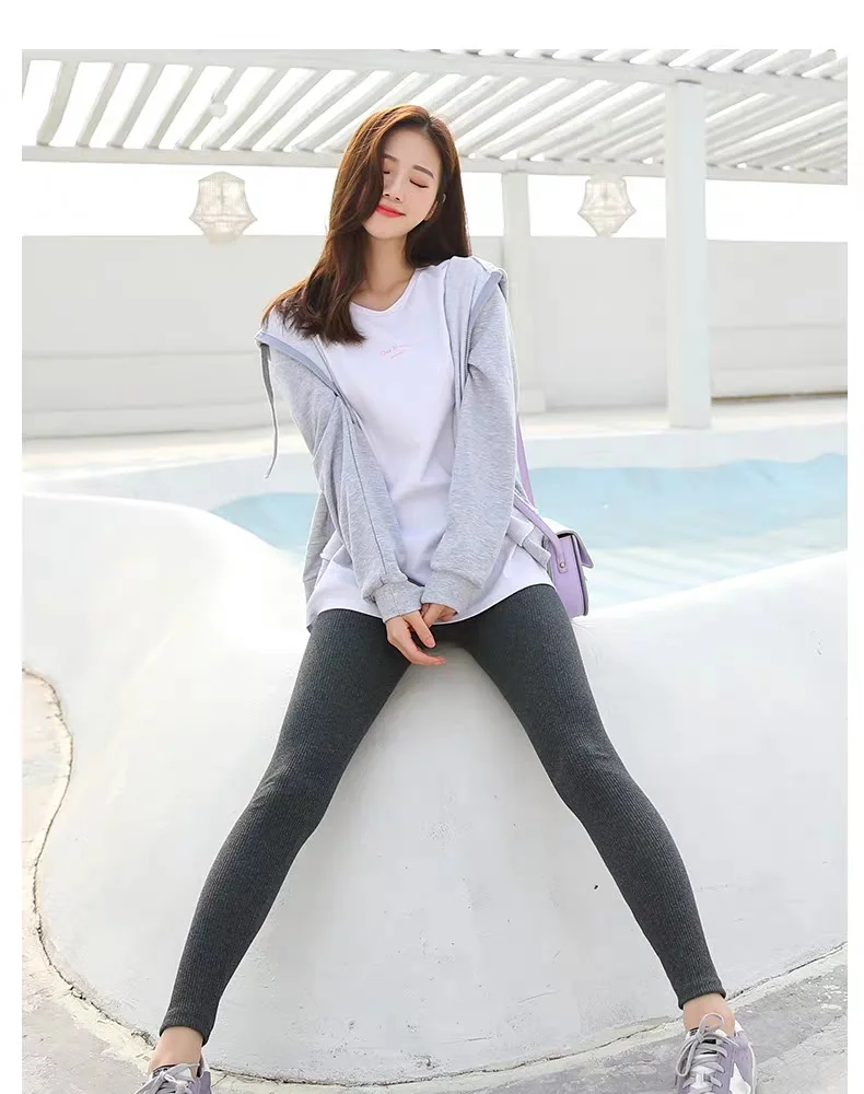 

Women Black Grey Pink White Leggings Casual Pants Kawaii Ribbed Legins Girls Cotton High Waist Legging Plus Size Ladies Leggings