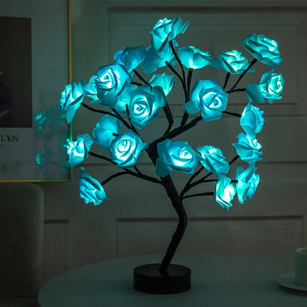 

Led Lamp Rose Flower Tree Shape USB Port Bedside Bedroom Night Light Table Lamp Home Decor Simulation Tree Christmas Wedding Use