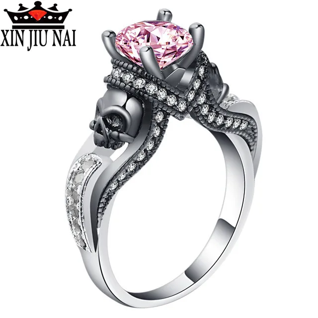 Женское кольцо с черепом розовое красное черное фиолетовое голубое зеленое CZ