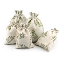 olive leaf printed linen jewelry gift pouches 7x9cm 10x13cm 13x18cm pack of 50 party candy drawstring bags green leaf sack