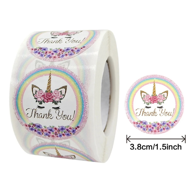 

500Pcs/Roll Thank You Sticker Seal Labels Rainbow Rose Flower Thank You Business Sticker Christmas Gift Package Stickers Decor