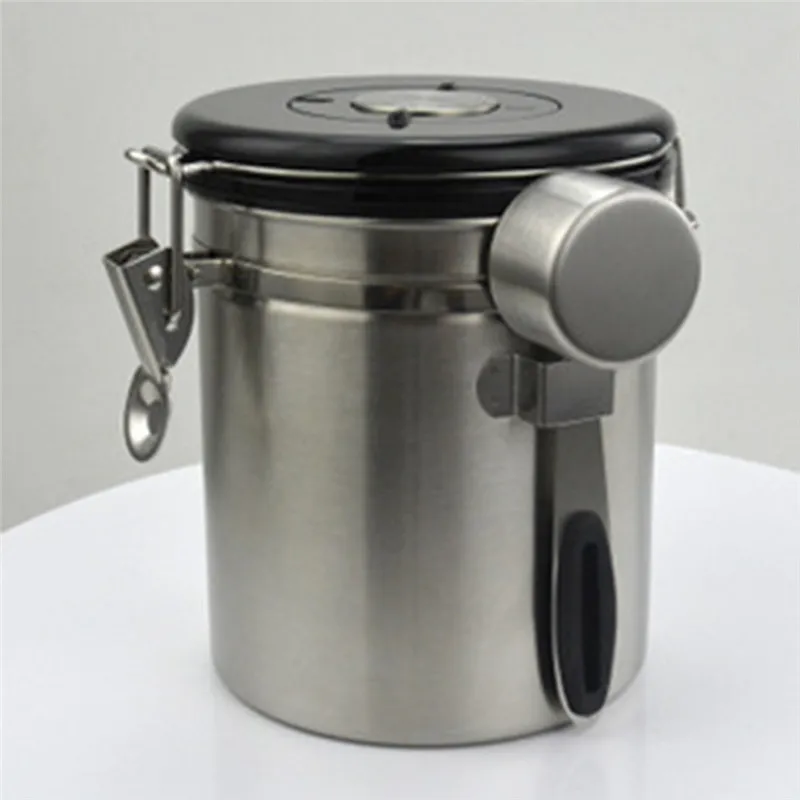 

Stainless Steel Airtight Sealed Canister with Spoon Storage Bottles Jars for Coffee Bean Coffee Flour Sugar Container Holder Can
