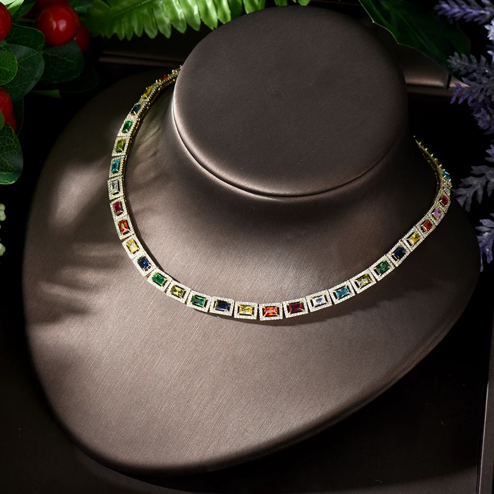 HIBRIDE потрясающий большой карат квадратный CZ Кристалл ожерелье и серьги роскошный