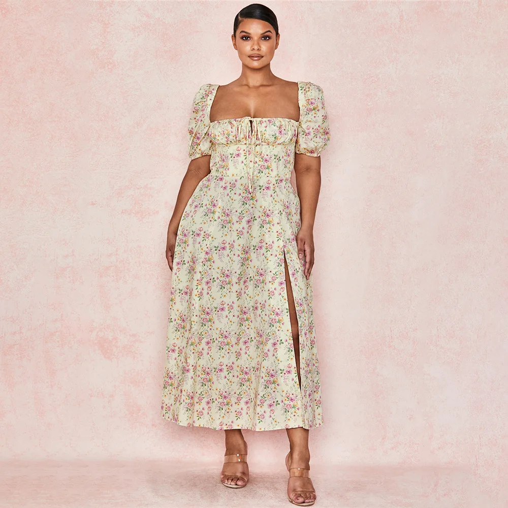 Женское летнее платье EAGLEWOLF с высокой талией разрезом и цветочным принтом