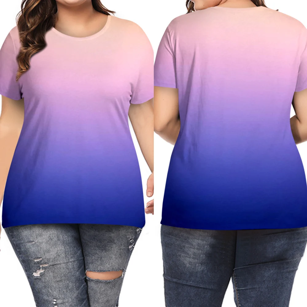 

Sale Oversized Casual Gradient Color Loose Top Summer Short Sleeve O Neck Plus Size Tops Fashion Street T Shirt chemisier D30