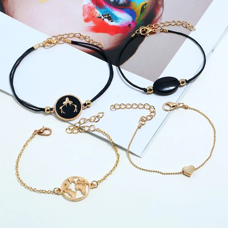 

5Pcs/Set Bracelet Women Lovers Bohemian Vintage Woven Crystal Moon Star Multi-Layer Bracelet Set Cheap Jewelry Novelty
