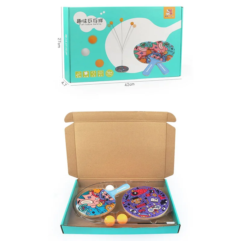 

Children Kids Play Table Tennis Set Ping Pong Trainer Equipment Cartoon Self Training Indoor Racket Save Space Sports Game Toys