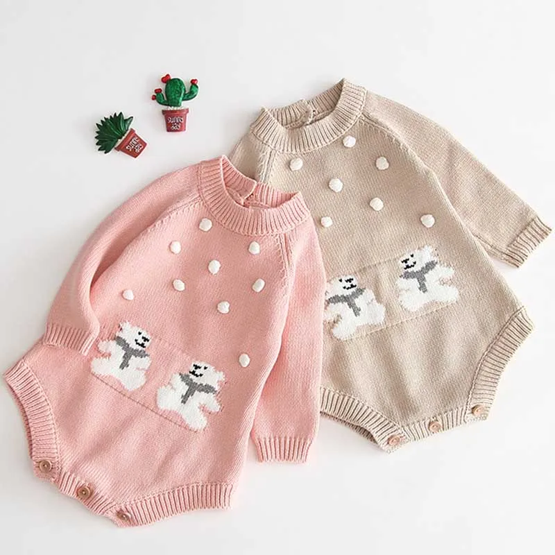 Трикотажные комбинезоны для новорожденных с мультяшным медведем осень 2019 одежда