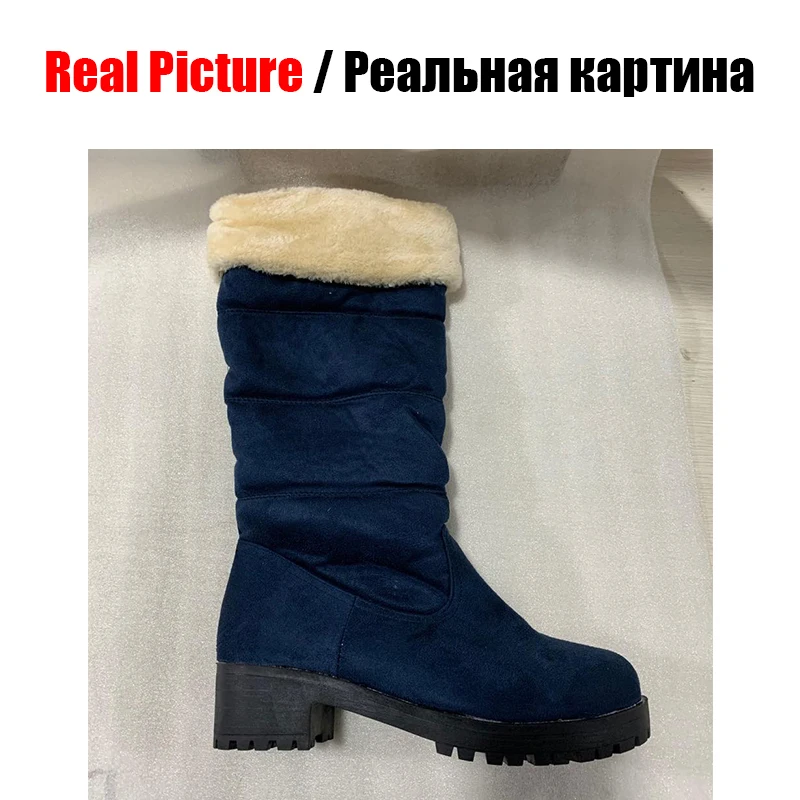 BONJOMARISA/Лидер продаж, размеры 34-43, теплые ботинки на меху на платформе элегантные женские зимние ботинки до середины икры г. Женская зимняя обувь на среднем каблуке