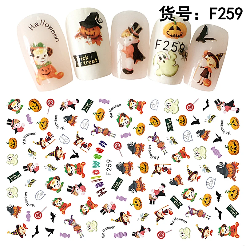 

1PCS 3D Halloween Series Stickers For Nails Lips Nail Slider Funny Ghost Cartoon Nail Art Decoration Supplies F251
