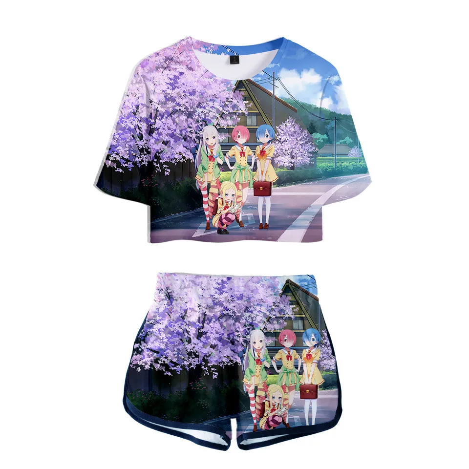 Женский комплект из двух предметов горячая Распродажа Re Zero укороченный топ с