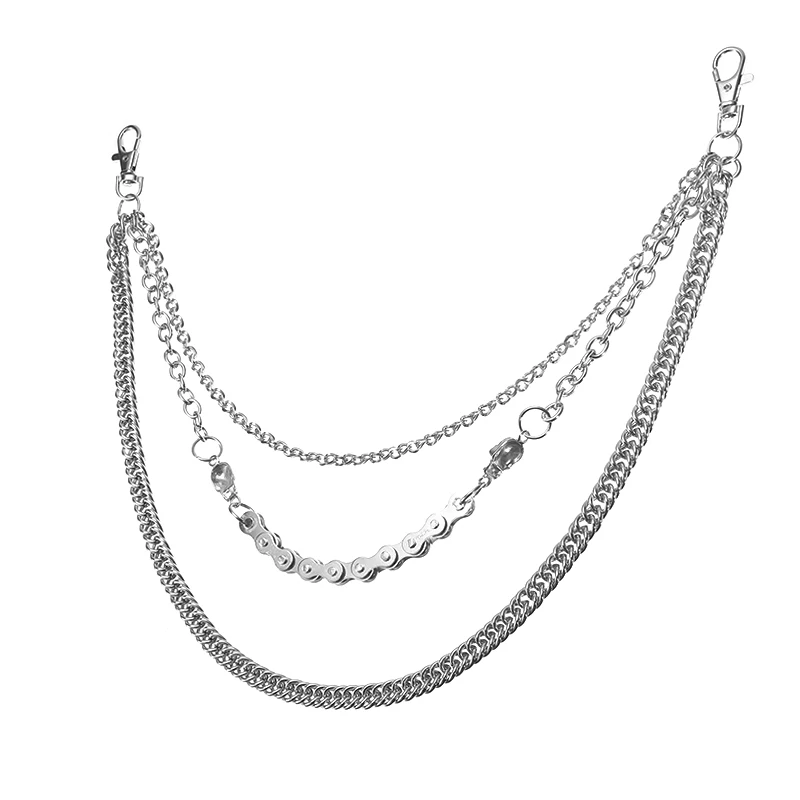 Мужская Байкерская цепочка с черепом трехслойная в стиле панк крючком для брюк