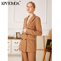 kpytomoa women 2021 fashion office wear double breasted blazers coat vintage long sleeve pockets female outerwear chic tops