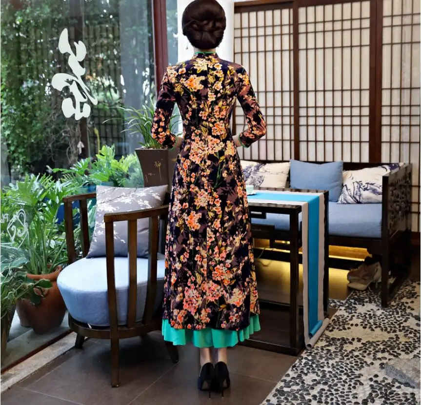 Высокое качество аозай платья женские традиционные Вьетнамки cheongsam Модифицированная длинная одежда с высоким разрезом Плюс Размер qipao 3XL 4XL