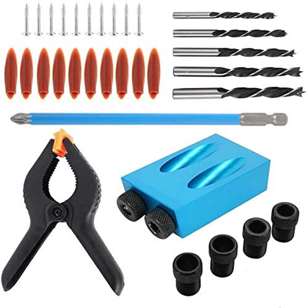 

34 pcs Woodworking Oblique Hole Locator Drill Bits 15 Degree Angle Drill Guide Set Hole Puncher DIY Carpentry Tools Drill Bits