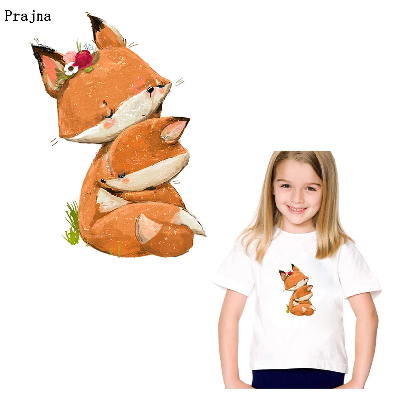 

Prajna Lovely Fox Stickers Patches Iron On Transfers For Baby Kids T-shirt Hoodies Applique Stickers For Clothes Decoration DIY