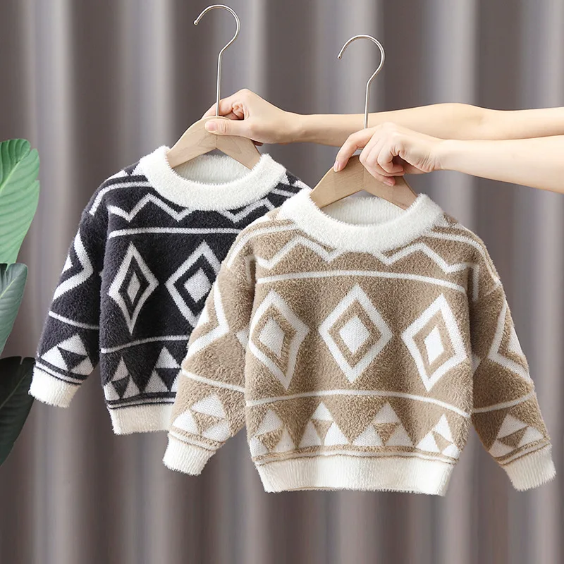 

Свитера для мальчиков, вязаный свитер в клетку, Детская верхняя одежда, одежда для мальчиков, Детский свитер с круглым вырезом для малышей, п...