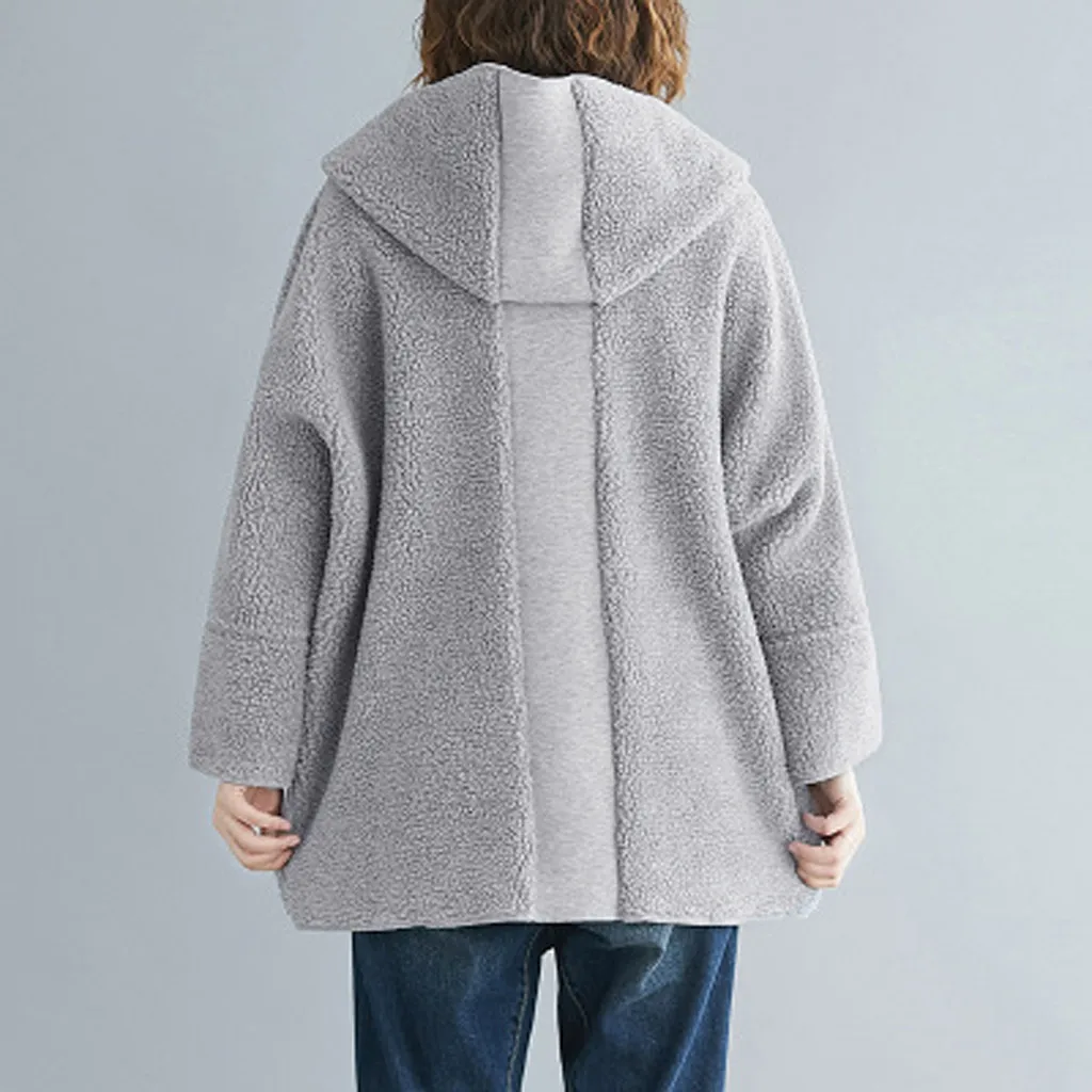 Осенне-зимнее модное пальто простое свободное с длинными рукавами капюшоном и