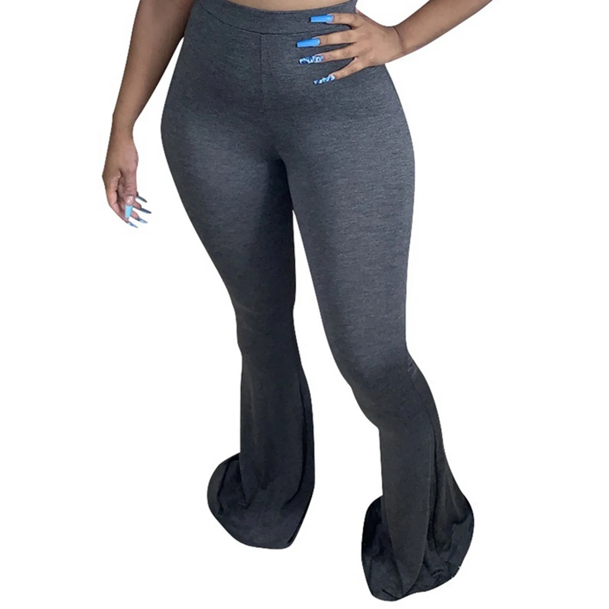 

Women long pants Plus Size loose Solid Color Trouser High Waist Flared Hem High elasticity Casual Long Pant sports flare Pants