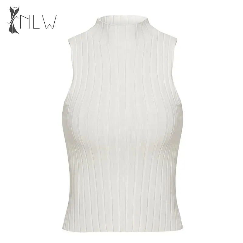 NLW водолазка ребристый свитер женский 2019 осень без рукавов белый джемпер тонкий