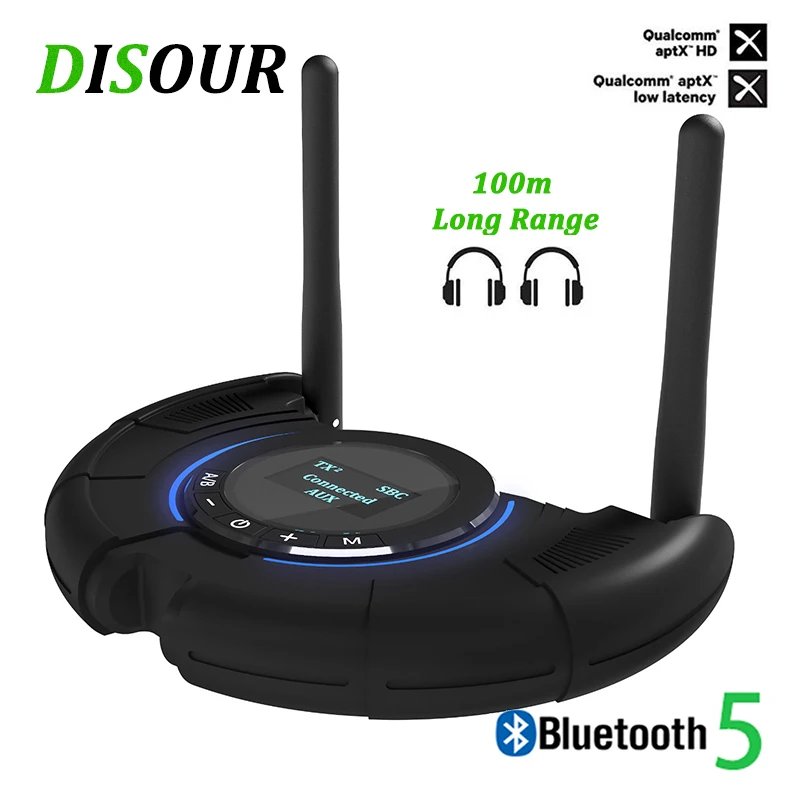 Áudio sem Fio para tv 100m de Longa Distância Bluetooth Transmissor Receptor Aptx hd Baixa Latência Adaptador Spdif Óptica Aux 3.5mm Csr8675