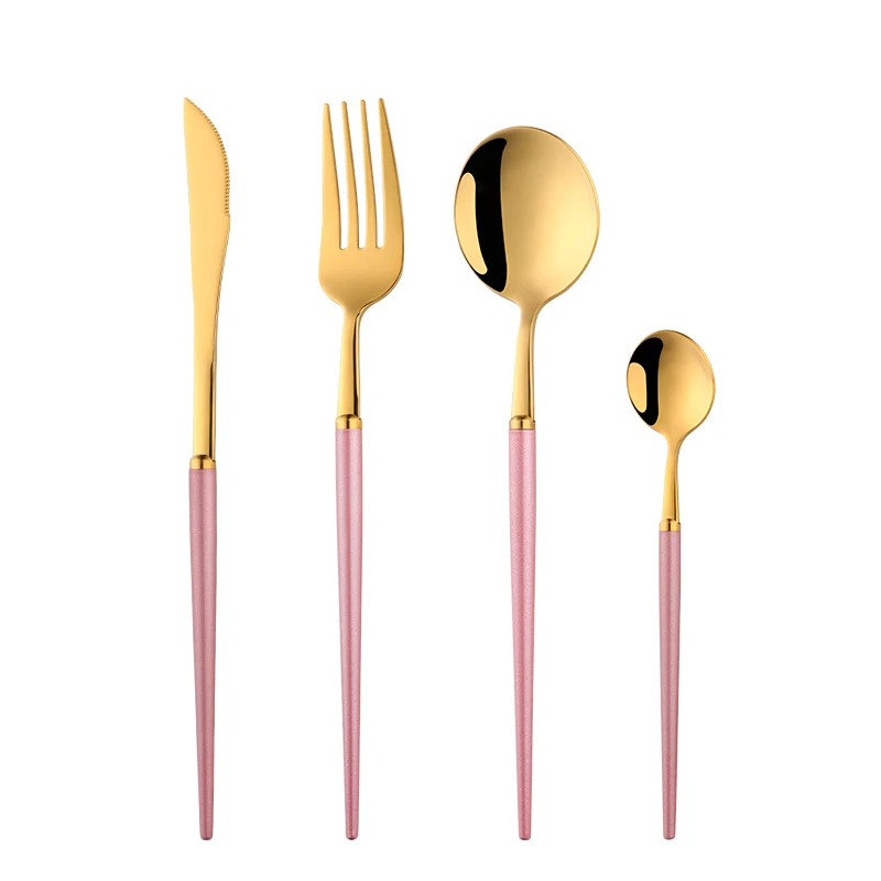 Pink Gold 16/24 шт. Роскошный белый набор столовых приборов Золотые Столовые приборы Наборы Ресторан столовые приборы Нержавеющая сталь посуда ложек и вилок - Цвет: Pink Gold