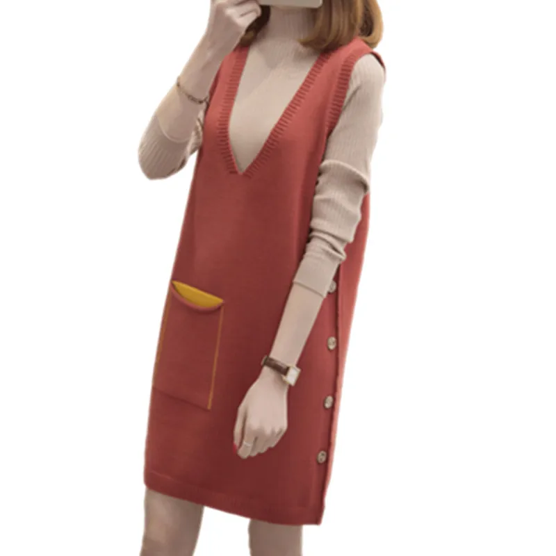 Модный свитер из двух частей для осени и зимы женское новое длинное платье жилет