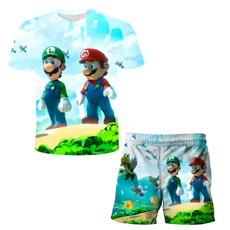 

Special offer! Mario style children's clothing set, T-shirt + shorts, baby boy sportswear, summer 2021