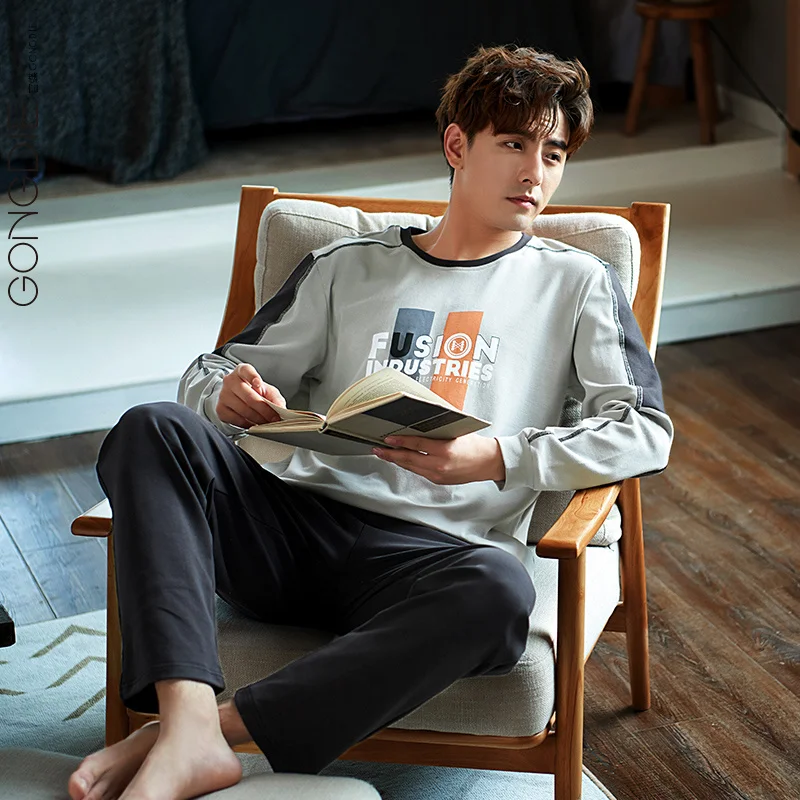 

Gongdie Suitable for Daily Wear Men's Spring and Autumn Pure Cotton Long Sleeves Homewear Cotton Men's Autumn Thin Casual Suit