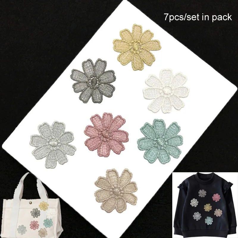 

7pc/lot sew on flowers patches for clothing Small embroidery applique parches for clothes backpack jeans