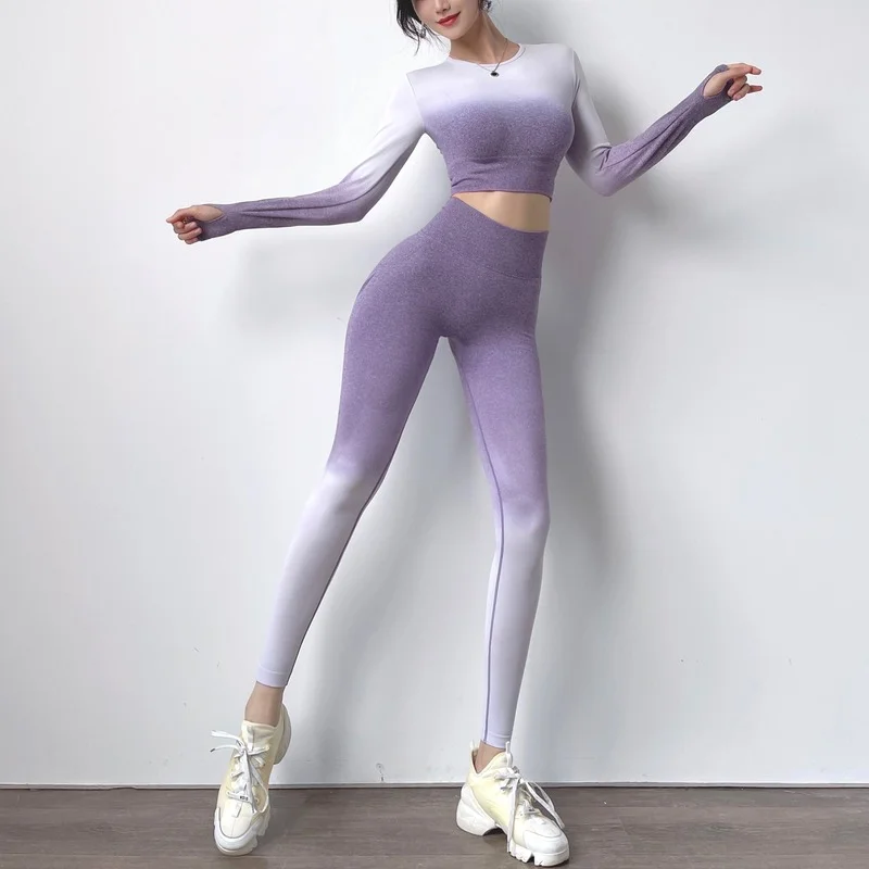 SUKE Sexy Gradient Color Sports Buttocks Fitness Leggings Ladies Fitness Yoga Leggings