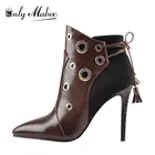 Onlymakerженские ботильоны на высоком каблуке 12 см, на шнуровке, с острым носком, из замши, в стиле пэчворк, зимние модные ботинки размера плюс, US5-US15