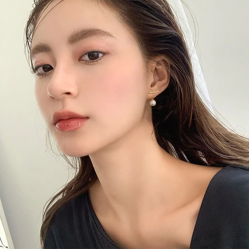 AOMU Korean S925 Pin Rhinestone Zircon Pearl Stud Earrings for Women and Girls - Small Simple Jewelry for Party and Wedding image 4