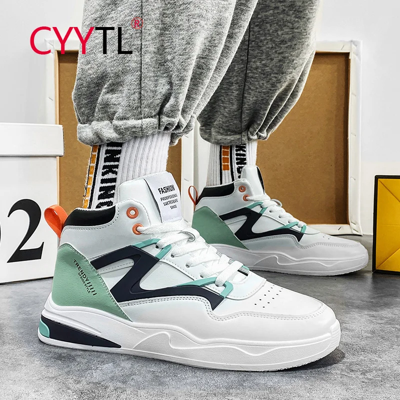 

CYYTL Men's Fashion High Top Leather Sneakers Breathable Sports Casual Street Running Shoes for Students Boy Outdoor Tennis