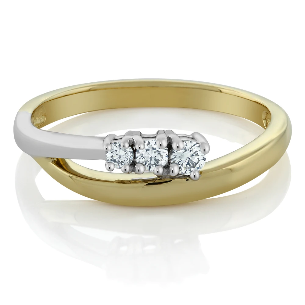 Женское двухцветное кольцо с бриллиантом 14 K желтое и белое золото 3 камня 0 25 Cttw (в