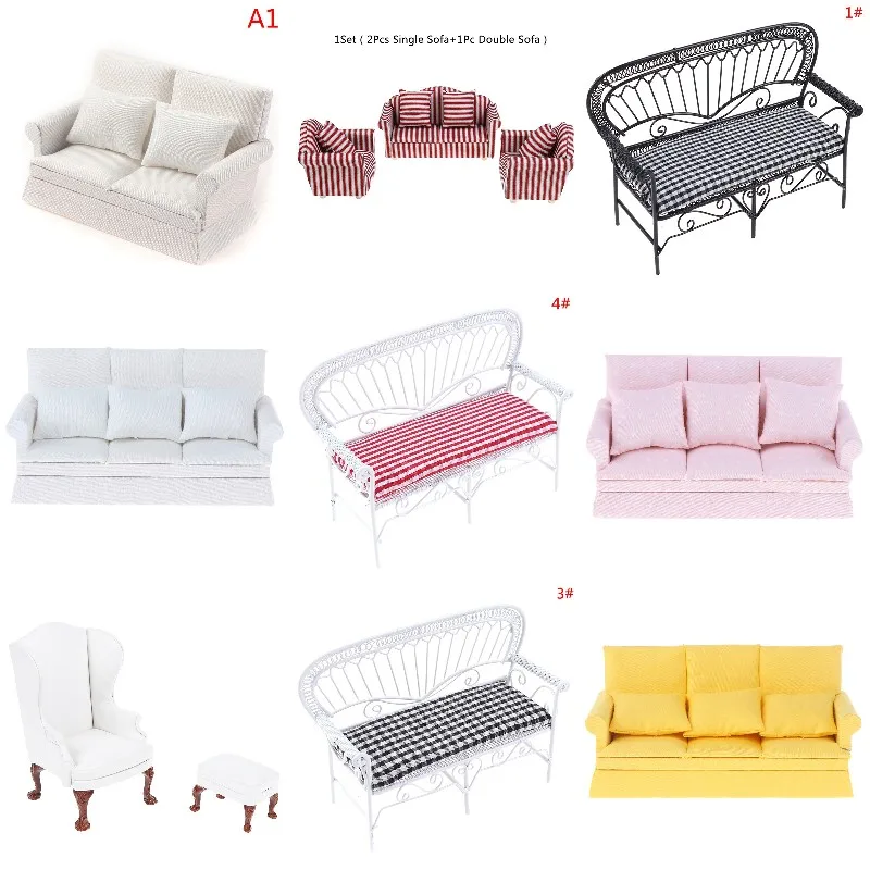 

1:12 Miniature Soft Sofa For Dolls Mini Furniture Toys Dollhouse Pretend Play Toy For Girls Gifts Children Decoration