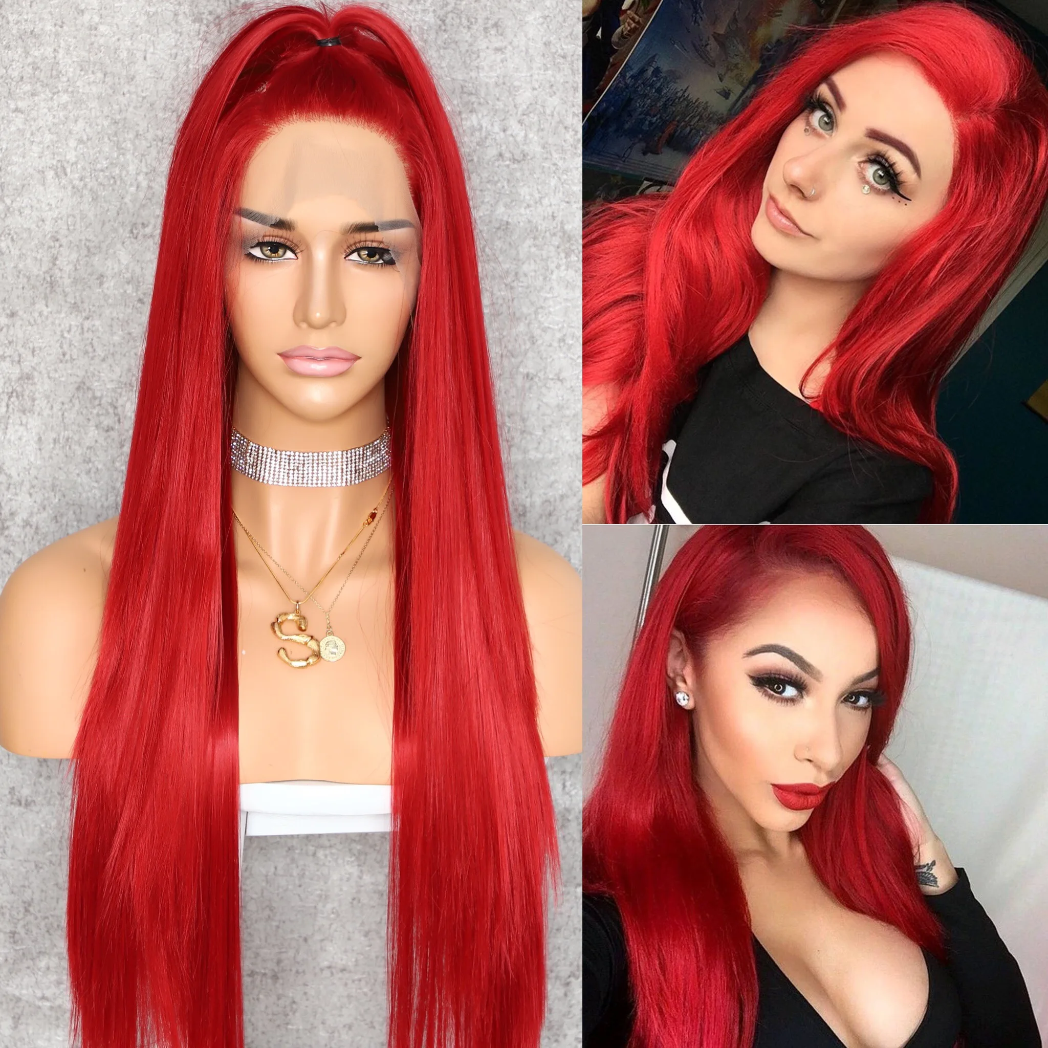 BeautyTown HandTied оранжевый красный 1B белый термостойкие прямые Косплей Знаменитости Девушка Свадебная вечеринка синтетический парик на кружеве