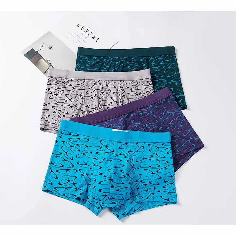 4 шт./лот новинка мужское нижнее белье боксеры хлопок брендовые с принтом Мужские