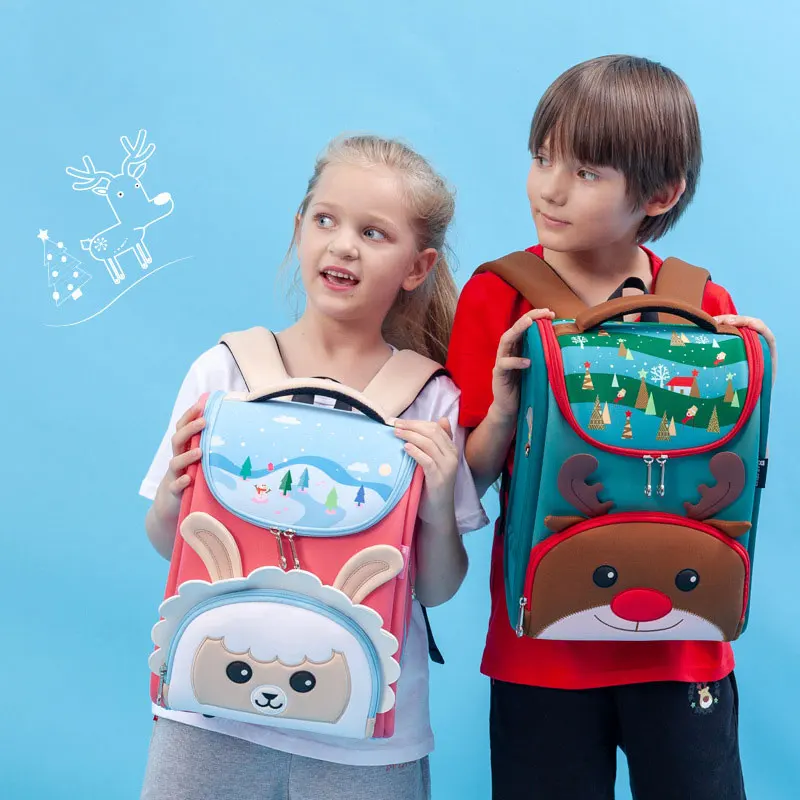 School Bags 3D Cute Alpaca Lion Giraffe Pattern Kids School Backpack Children Neoprene Animal Design Bookbags Mochilas Escolares