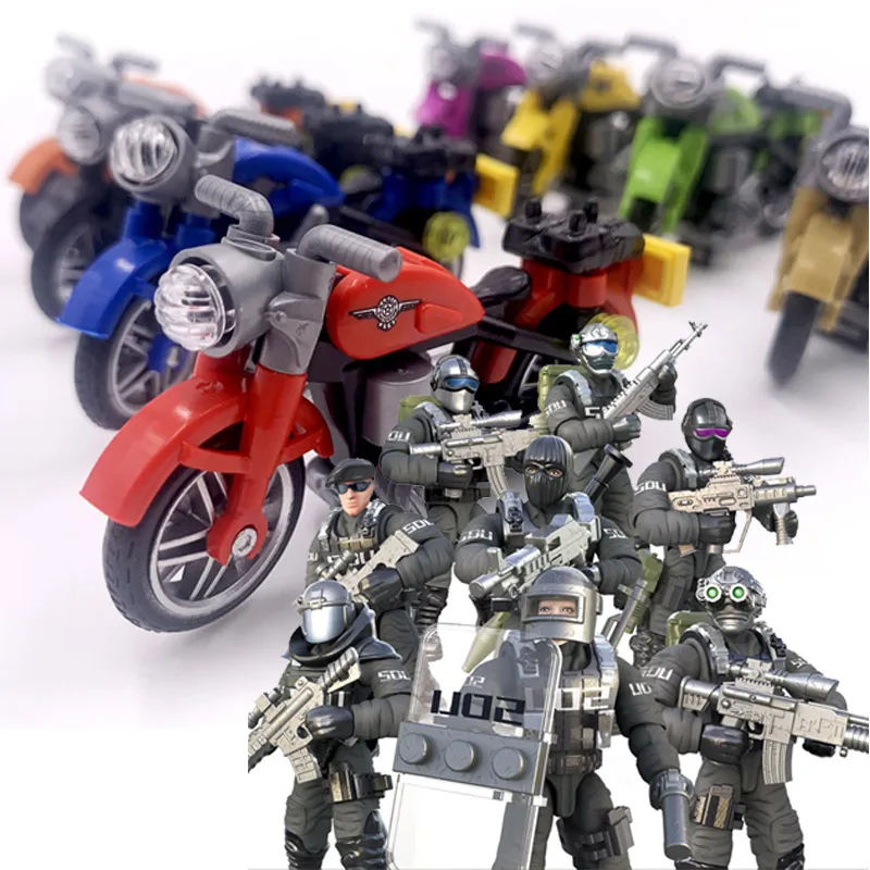 Современный военный poice спецназ S. D.u строительные блоки армии с мотоциклами
